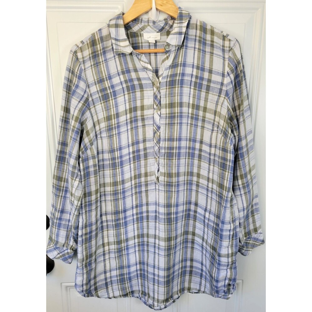 J. Jill Love Linen Plaid Popover Tunic Top Size M